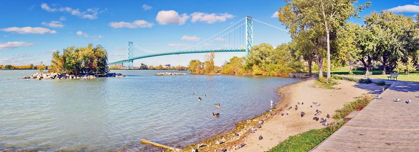 The Ambassador Bridge from the Waterfront Trail at McKee Park  Windsor